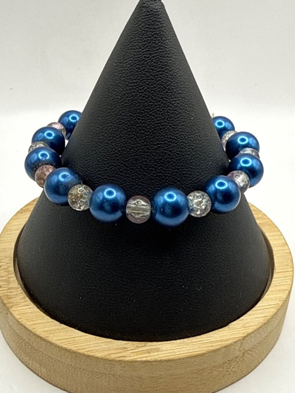 Blue Pearl & Crystal Rondelle Stretch Bracelet Royal Blue